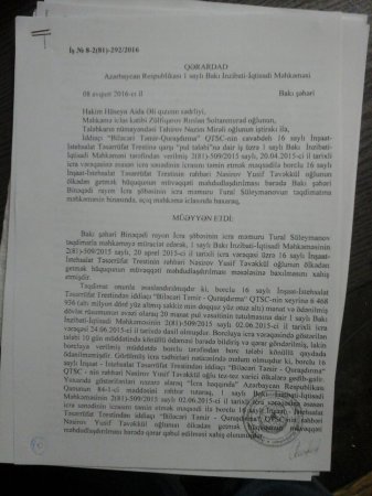 "Biləcəri Təmir Quraşdırma"nın rəhbərindən intihar etmiş sahibkarın ailəsinə İDDİA "Biləcəri Təmir Quraşdırma"nın rəhbərindən intihar etmiş sahibkarın ailəsinə İDDİA