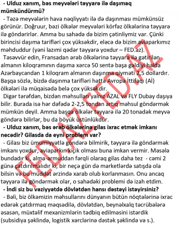 İran Azərbaycan meyvəsini daşımağa imkan vermir, В«AZALВ» da 5 qat baha daşıyır