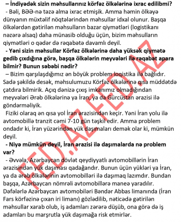 İran Azərbaycan meyvəsini daşımağa imkan vermir, В«AZALВ» da 5 qat baha daşıyır