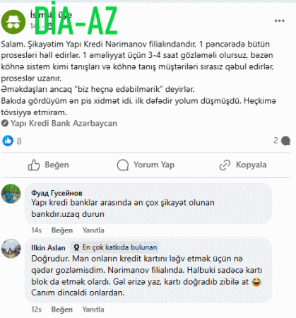"Banklar arasında ən çox şikayət olunan bankdır... uzaq durun!"